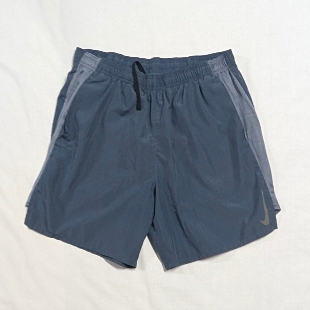 Nike Running Shorts Blue Grey Mesh Panels Reflective Swoosh Medium